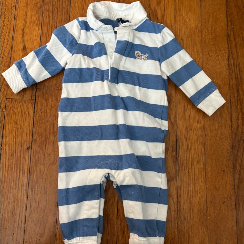 Janie and Jack Blue and White Striped Romper